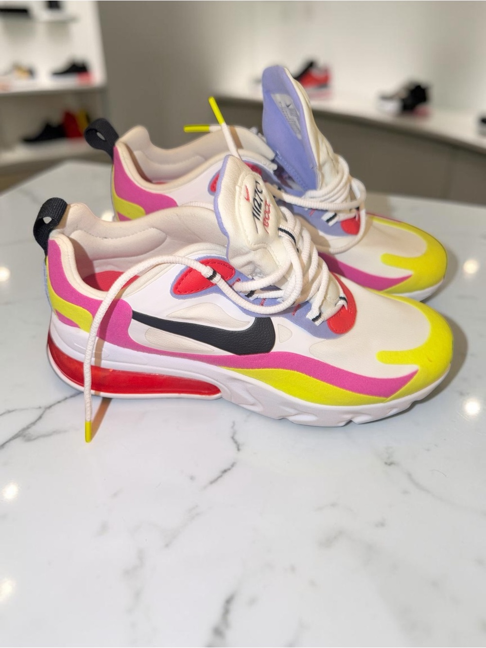 Nike Air Max 270 React Kids Sneakers White Yellow Pink Red - Picture 3 of 7